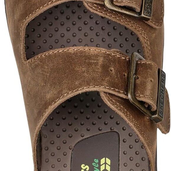 Women's Leather Slide Sandals Adjustable Buckle Open Toe Casual Comfort - Picture 3 of 6